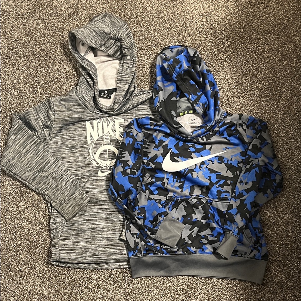 Nike Kids Gray and Blue Camo Hoodie
